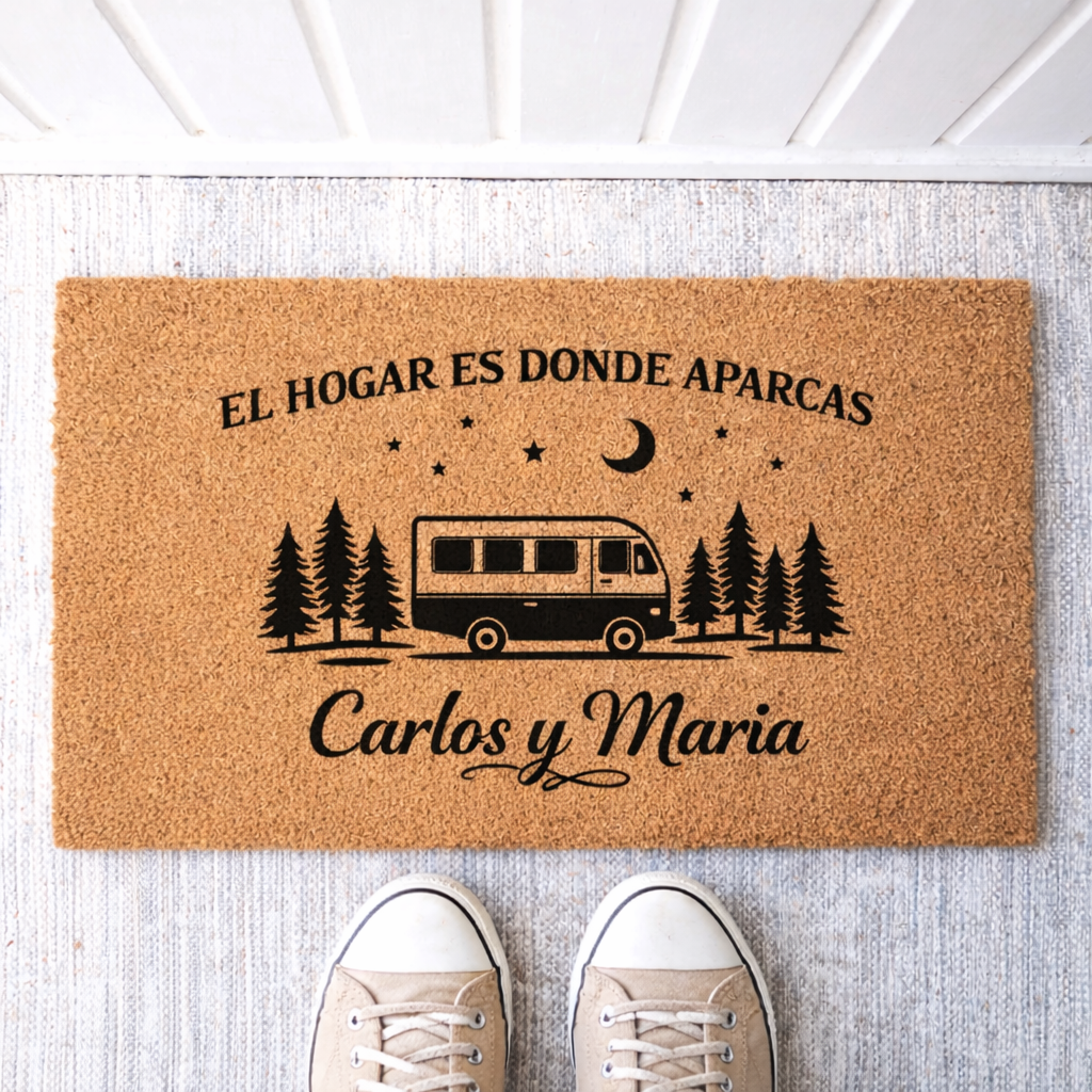 Felpudo Personalizado para Caravana y Autocaravana "El hogar es donde aparcas"