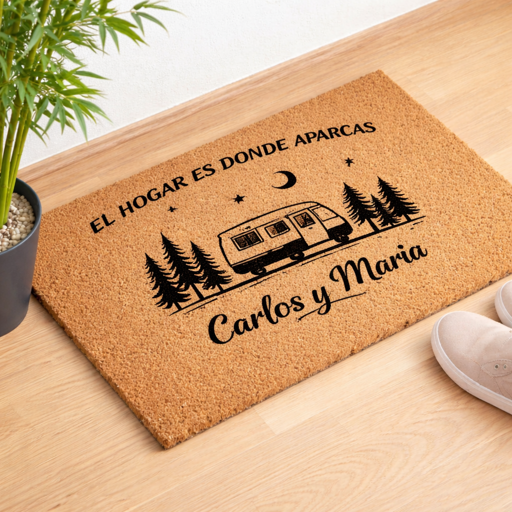 Felpudo Personalizado para Caravana y Autocaravana "El hogar es donde aparcas"