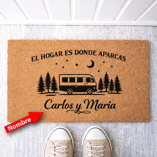Felpudo Personalizado para Caravana y Autocaravana "El hogar es donde aparcas"